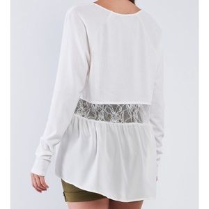 Off-white loose fit long sleeve v-neck mesh tunic